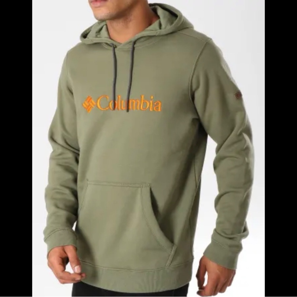 #1571 Columbia Men's Olive Hoodie with Orange Logo Medium
